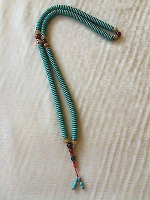 Handmade Turquoise Mala Necklace（8010), 108 Beads, 10mm oblate bead