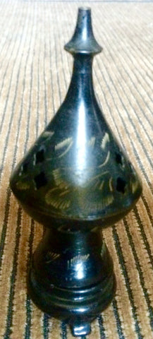 Vintage Gold Embossed Black Incense Burner with Stand (7070)