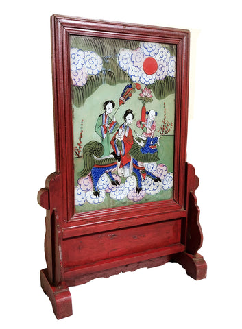 Antique Chinese Reverse Painting on Glass with Stand (2923), Circa mid 1800