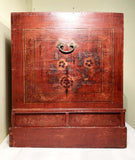 Antique Chinese Trunk Red Lacquer Hand Painted Trunk (3418) Circa 1800-1849
