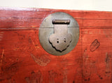 Antique Chinese Trunk Red Lacquer Hand Painted Trunk (3418) Circa 1800-1849