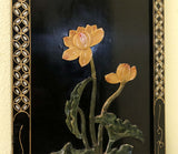 Vintage Chinese Black Lacquer Panels inlaid Jadestone and Mother of Pearl (3517)