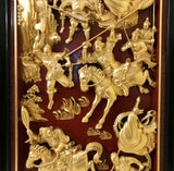 Vintage Chinese "Relief Carving" Gilt Screen Panels (3529)