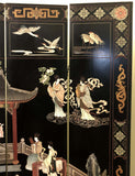 Vintage Chinese Black Lacquer Hand Painted Screen (Room Divider) (3530)