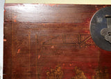 Antique Chinese Hand Painted Red Lacquer Trunk (3534), Circa 1800-1849