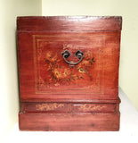 Antique Chinese Trunk (3536), Red Lacquer Hand Painted, Circa 1800-1849