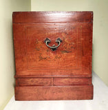 Antique Chinese Trunk (3536), Red Lacquer Hand Painted, Circa 1800-1849