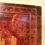 Antique Chinese Trunk (3596), Red Lacquer Hand Painted, Circa 1800-1849