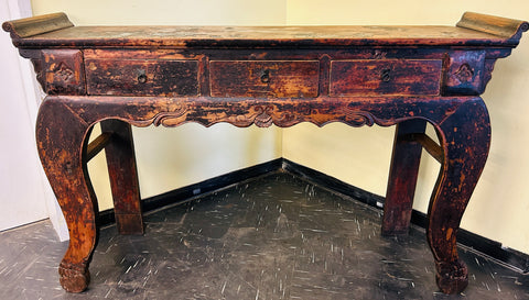 Antique Tall Temple Altar Table (3705), Zelkowa Wood, Circa 1800-1949