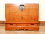 Antique Chinese Trunk Red Lacquer Hand Painted Trunk (5590) Circa 1800-1849