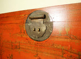 Antique Chinese Trunk Red Lacquer Hand Painted Trunk (5590) Circa 1800-1849