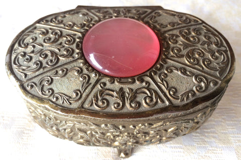 Vintage Silver-Plated Embossed Jewelry /Trinket Box (8137), Made in Japan