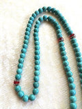 Handmade Turquoise Mala Necklace（8005), 108 Beads at 7mm Each