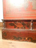 Antique Chinese Hand Painted Trunk (5712), Red Lacquer, Circa 1800-1849