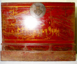 Antique Chinese Hand Painted  Red Trunk (2649), Circa 1800-1849