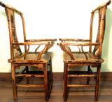 Antique High Back Arm Chairs (5855) (Pair), Cypress/Elm Wood, Circa 1800-1849