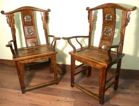 Antique Chinese High Back Arm Chairs (5909) (Pair), Circa 1800-1949