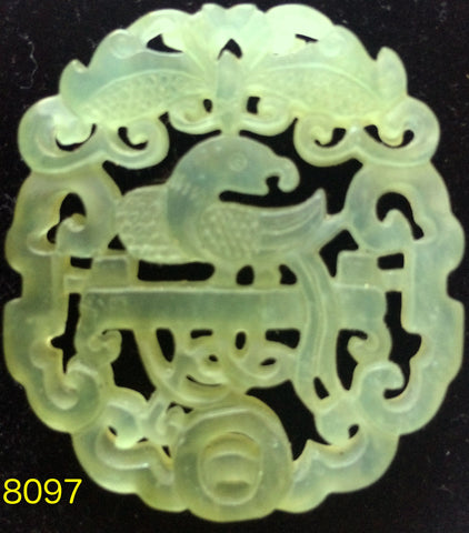Natural Jadeite Translucent Celadon Green Jade Tablet/Medallion/Pendant (8097)