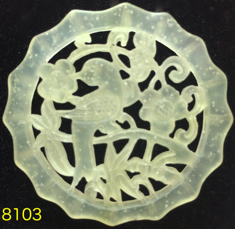 Natural Jadeite Translucent Light Celadon Green Jade Tablet/Medallion/Pendant (8103)