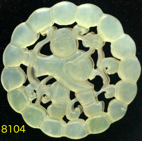 Natural Jadeite Translucent Light Celadon Green Jade Tablet/Medallion/Pendant (8104)