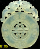 Natural Jadeite Translucent Light Celadon Green Jade Tablet/Medallion/Pendant (8105)