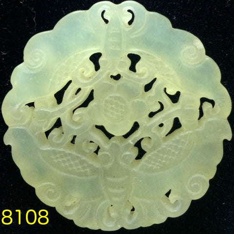Natural Jadeite Translucent Light Celadon Green Jade Tablet/Medallion/Pendant (8108)