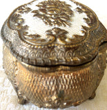 Vintage Gold Metal Embossed/Enameled Footed Jewelry/Trinket Box (8158), Made in Japan