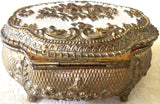 Vintage Gold Metal Embossed/Enameled Footed Jewelry/Trinket Box (8158), Made in Japan